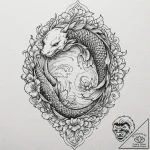 Koi fish swimming in spectral pool, tattoo li… – tattoo sketch (№1752619853_0, 15.07.2025 22:50) — tattoovalue.net