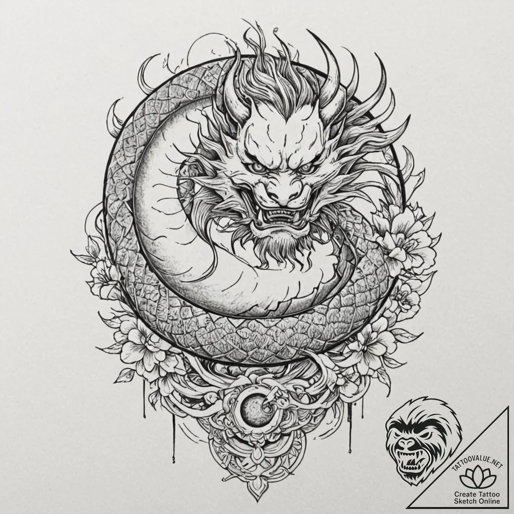 Katana blade beneath eclipsed sun, tattoo lin... - tattoo sketch (№1752620105_0, 15.07.2025 22:55) — tattoovalue.net