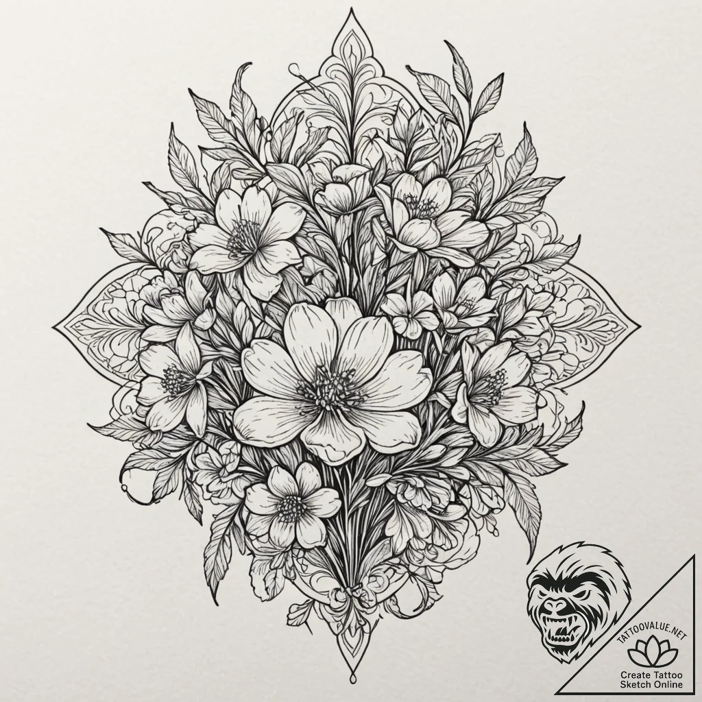 Bouquet of night-blooming flowers, each with... - tattoo sketch (№1752620438_0, 15.07.2025 23:00) — tattoovalue.net