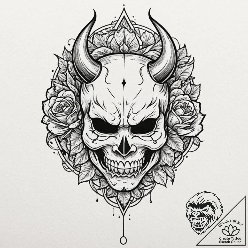 A japanese hannya mask, artistic tattoo sketc... - tattoo sketch (№1752620521_0, 15.07.2025 23:02) — tattoovalue.net