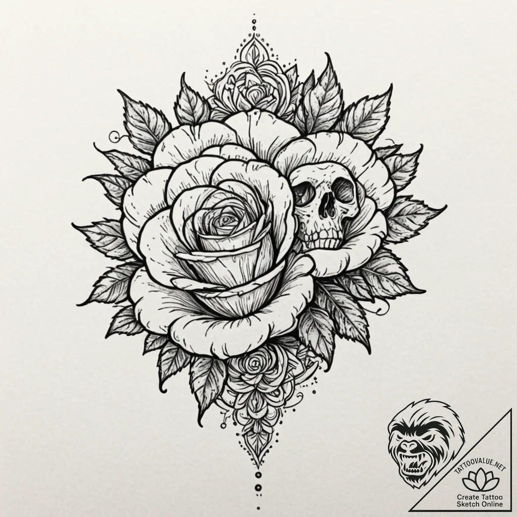 Emerald flower blooming in shadows, concept a... - tattoo sketch (№1752620605_0, 15.07.2025 23:03) — tattoovalue.net