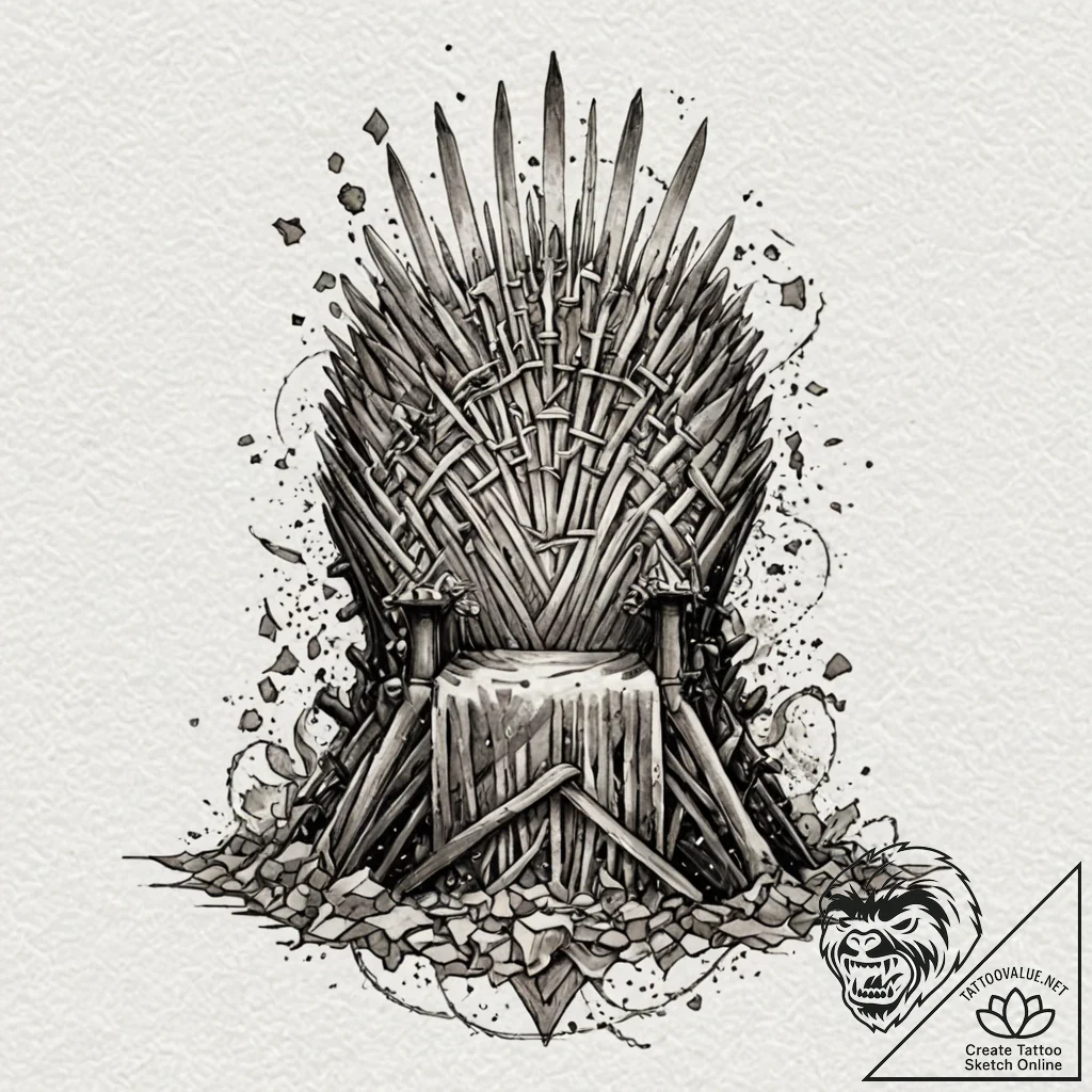 Iron throne beneath fractured sky, tattoo dra... - tattoo sketch (№1752620688_0, 15.07.2025 23:04) — tattoovalue.net
