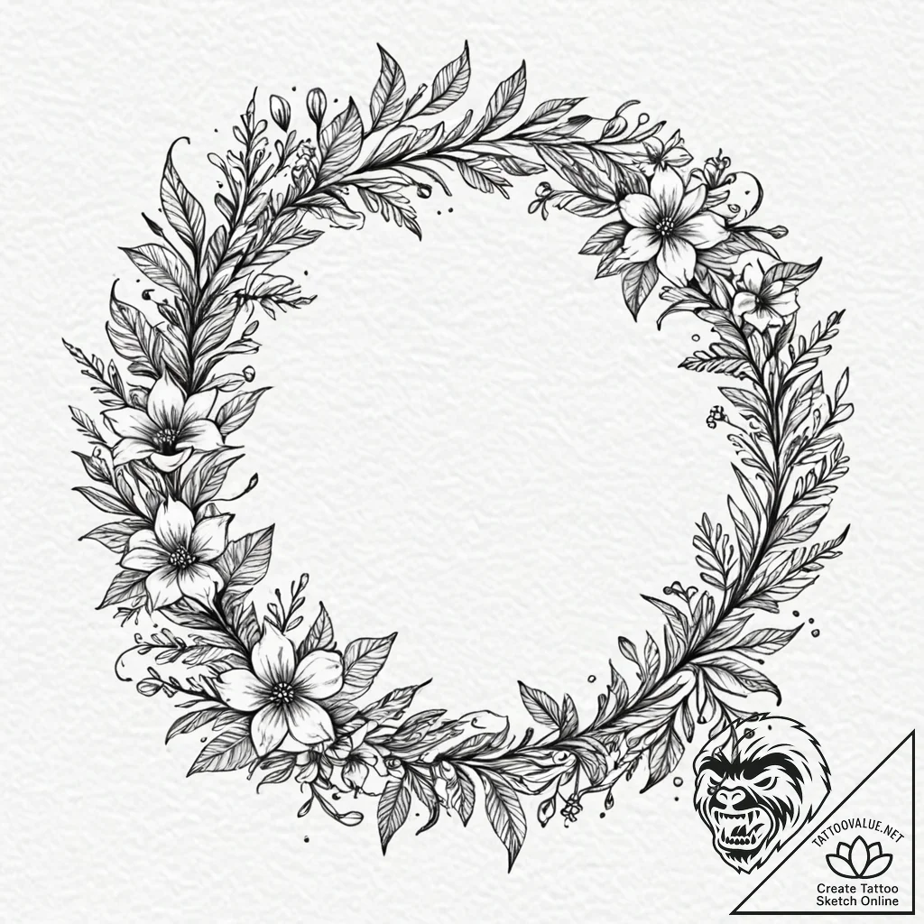 Nightshade wreath beneath spectral bloom, tat... - tattoo sketch (№1752620772_0, 15.07.2025 23:06) — tattoovalue.net