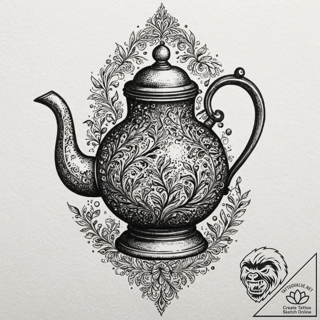 Kettle pouring shadow liquid, tattoo sketch d... - tattoo sketch (№1752620938_0, 15.07.2025 23:08) — tattoovalue.net