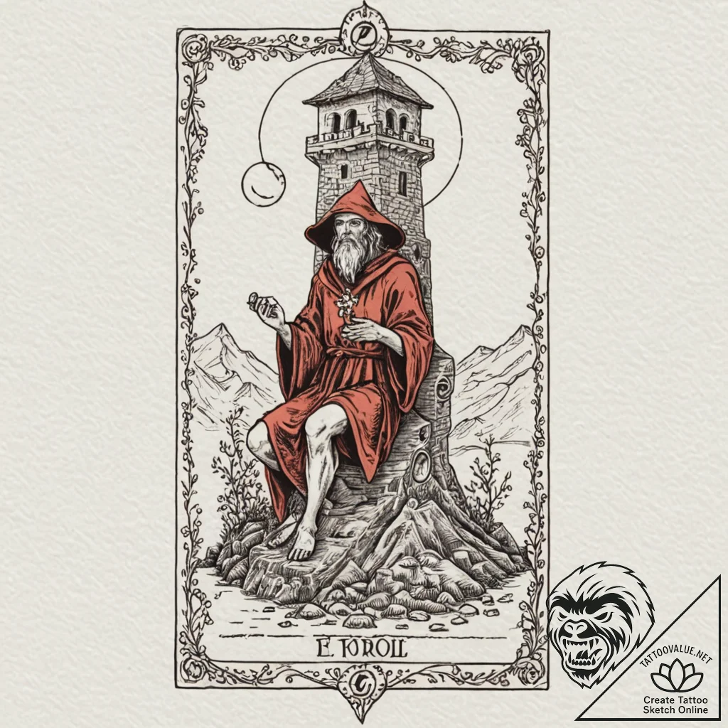 A tarot card (e.g., the fool, the hermit, the... - tattoo sketch (№1752621021_0, 15.07.2025 23:10) — tattoovalue.net
