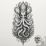 Kraken wrapping coral spire, tattoo sketch de… – tattoo sketch (№1752621437_0, 15.07.2025 23:17) — tattoovalue.net