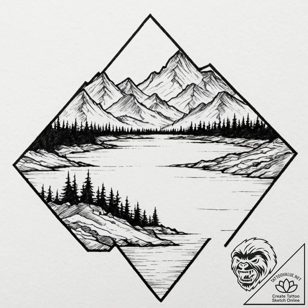 Landscape of a cherished place (a mountain, a... - tattoo sketch (№1752621521_0, 15.07.2025 23:18) — tattoovalue.net
