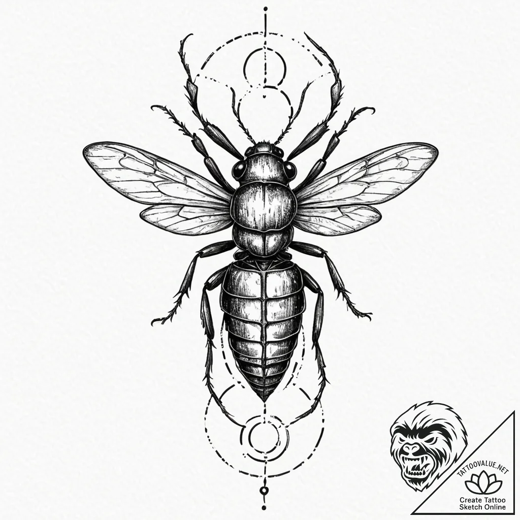 Armored insect with blade legs, ink illustrat... - tattoo sketch (№1752621605_0, 15.07.2025 23:20) — tattoovalue.net