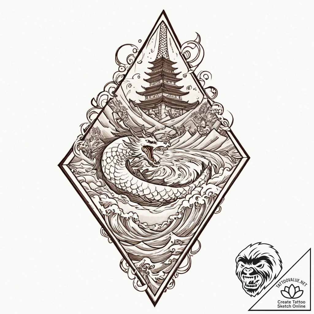 Kite shield beneath celestial spire, artistic... - tattoo sketch (№1752621688_0, 15.07.2025 23:21) — tattoovalue.net