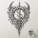 Opal scythe cleaving spectral bloom, ink illu… – tattoo sketch (№1752621856_0, 15.07.2025 23:24) — tattoovalue.net