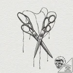 A pair of scissors cutting a string of fate,… – tattoo sketch (№1752622524_0, 15.07.2025 23:35) — tattoovalue.net