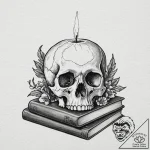 Vanitas still life (skull, candle, book), tat… – tattoo sketch (№1752622608_0, 15.07.2025 23:36) — tattoovalue.net