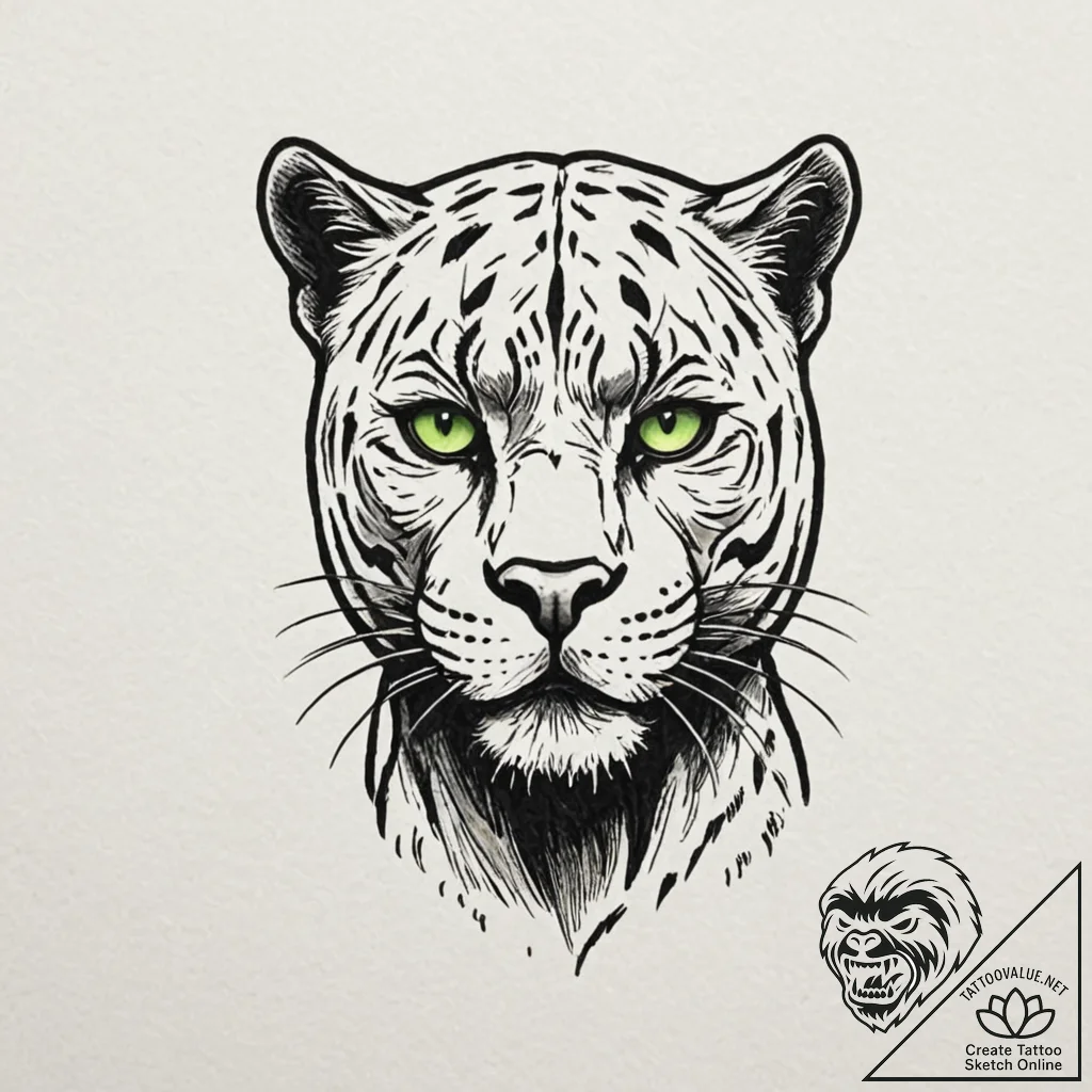 A fierce black panther head, stylized, with g... - tattoo sketch (№1752622692_0, 15.07.2025 23:38) — tattoovalue.net