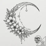 Quartz blossom beneath shattered moon, tattoo… – tattoo sketch (№1752622775_0, 15.07.2025 23:39) — tattoovalue.net