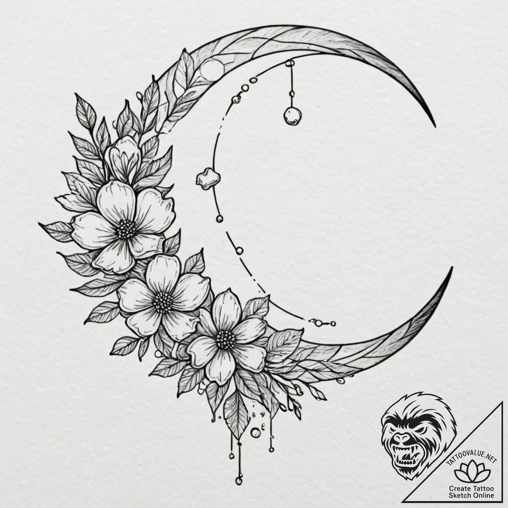 Quartz blossom beneath shattered moon, tattoo... - tattoo sketch (№1752622775_0, 15.07.2025 23:39) — tattoovalue.net
