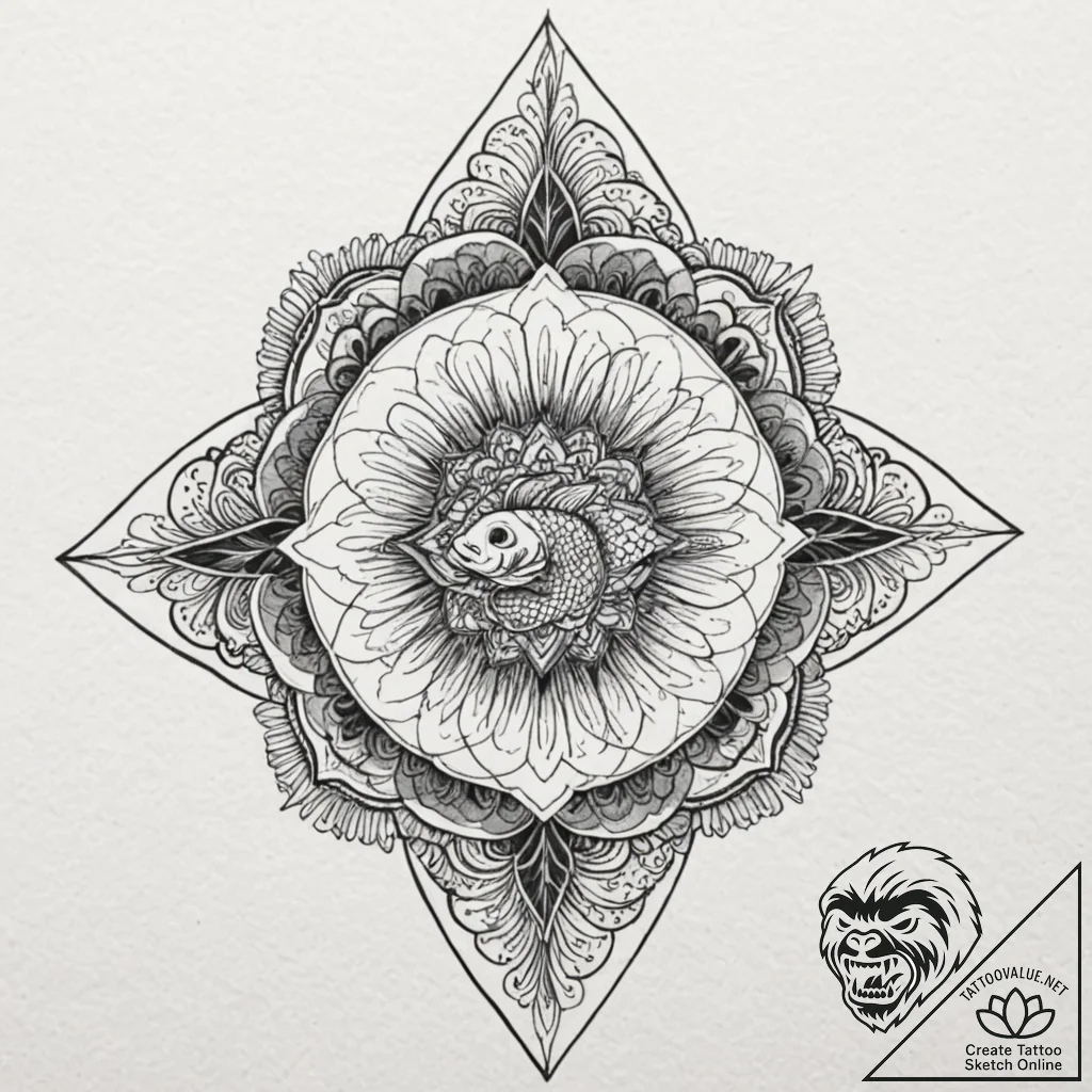 Koi scales morphing into stars, concept art f... - tattoo sketch (№1752623190_0, 15.07.2025 23:46) — tattoovalue.net