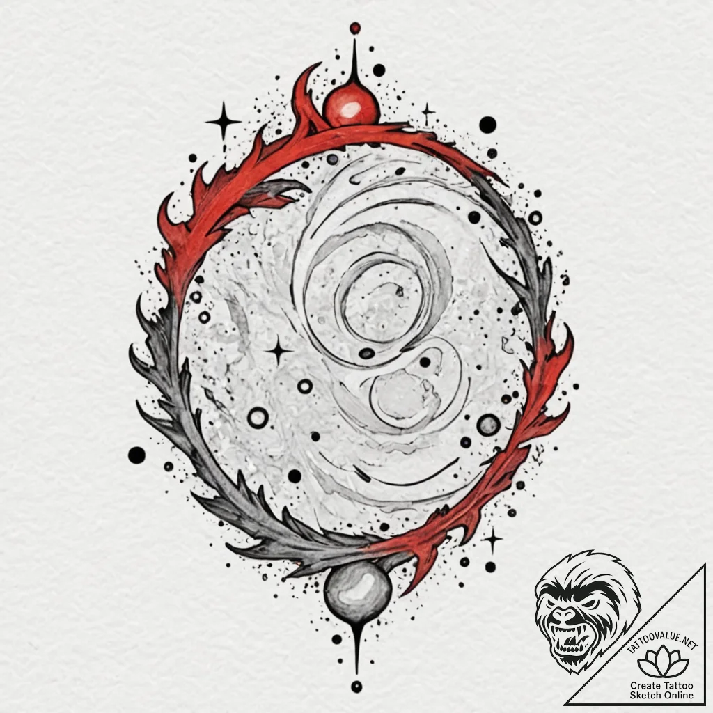 Opal dust swirling through cosmos, tattoo fla... - tattoo sketch (№1752623358_0, 15.07.2025 23:49) — tattoovalue.net