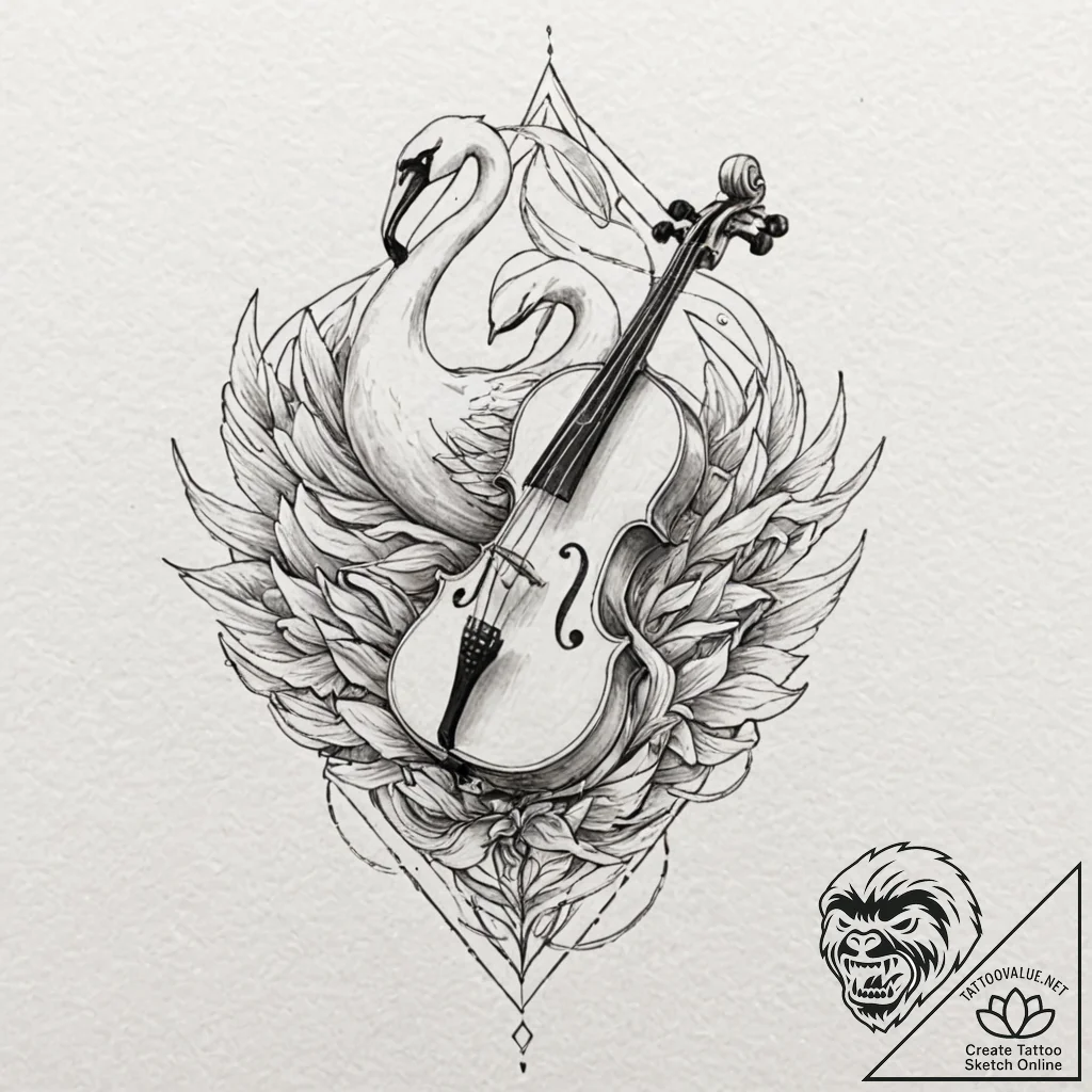 Viola instrument with f-holes shaped like gra... - tattoo sketch (№1752623441_0, 15.07.2025 23:50) — tattoovalue.net
