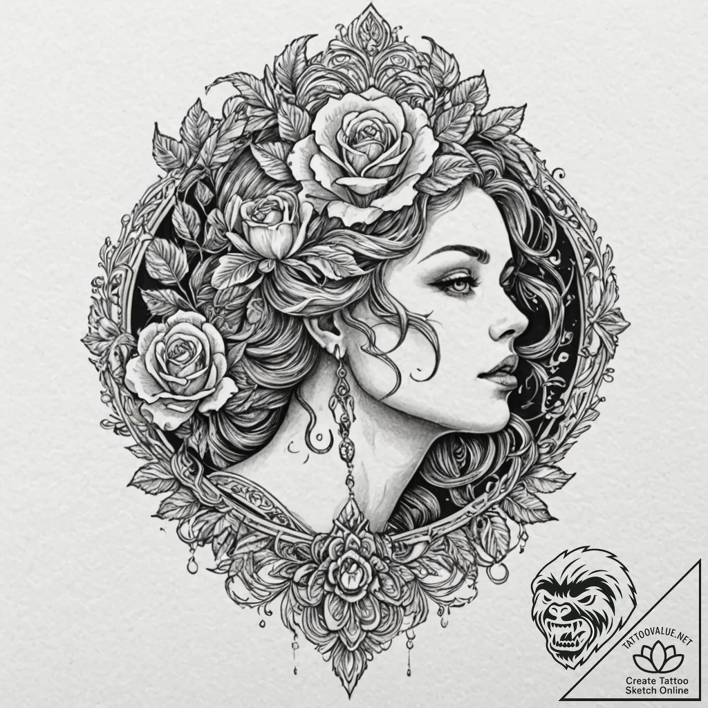 Cameo silhouette of a goddess, carved from mo... - tattoo sketch (№1752624109_0, 16.07.2025 00:01) — tattoovalue.net