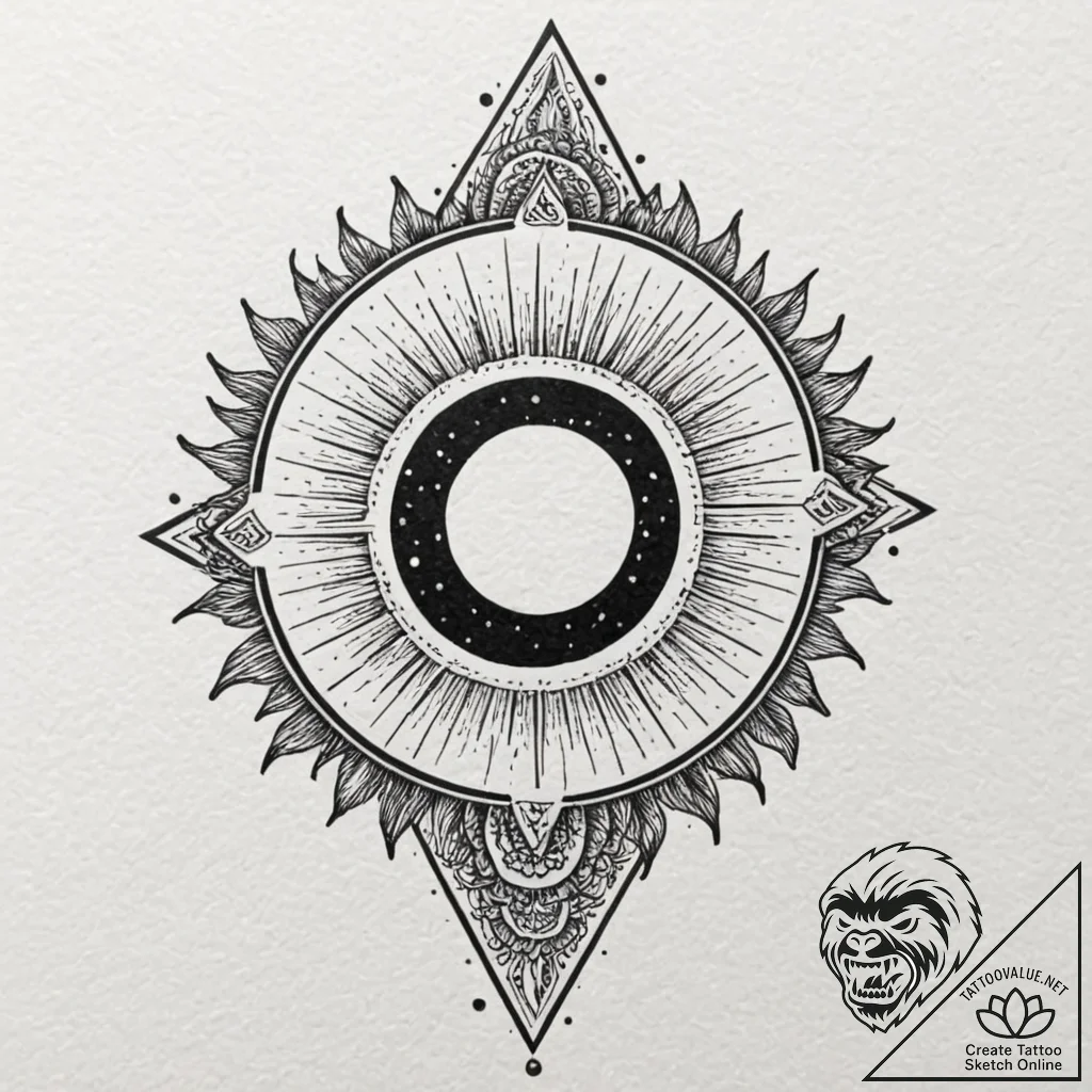 Solar eclipse with a diamond ring effect, tat... - tattoo sketch (№1752624441_0, 16.07.2025 00:07) — tattoovalue.net