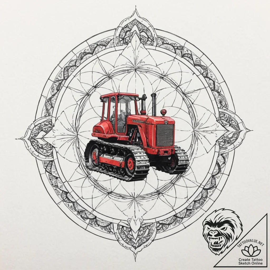 A powerful bulldozer track, heavy,, artistic... - tattoo sketch (№1752624526_0, 16.07.2025 00:08) — tattoovalue.net