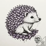 Hedgehog with spines of amethyst crystals, ta… – tattoo sketch (№1752625195_0, 16.07.2025 00:19) — tattoovalue.net