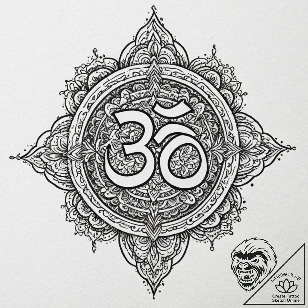 Om (symbol), tattoo sketch design, on a clean... - tattoo sketch (№1752625445_0, 16.07.2025 00:24) — tattoovalue.net
