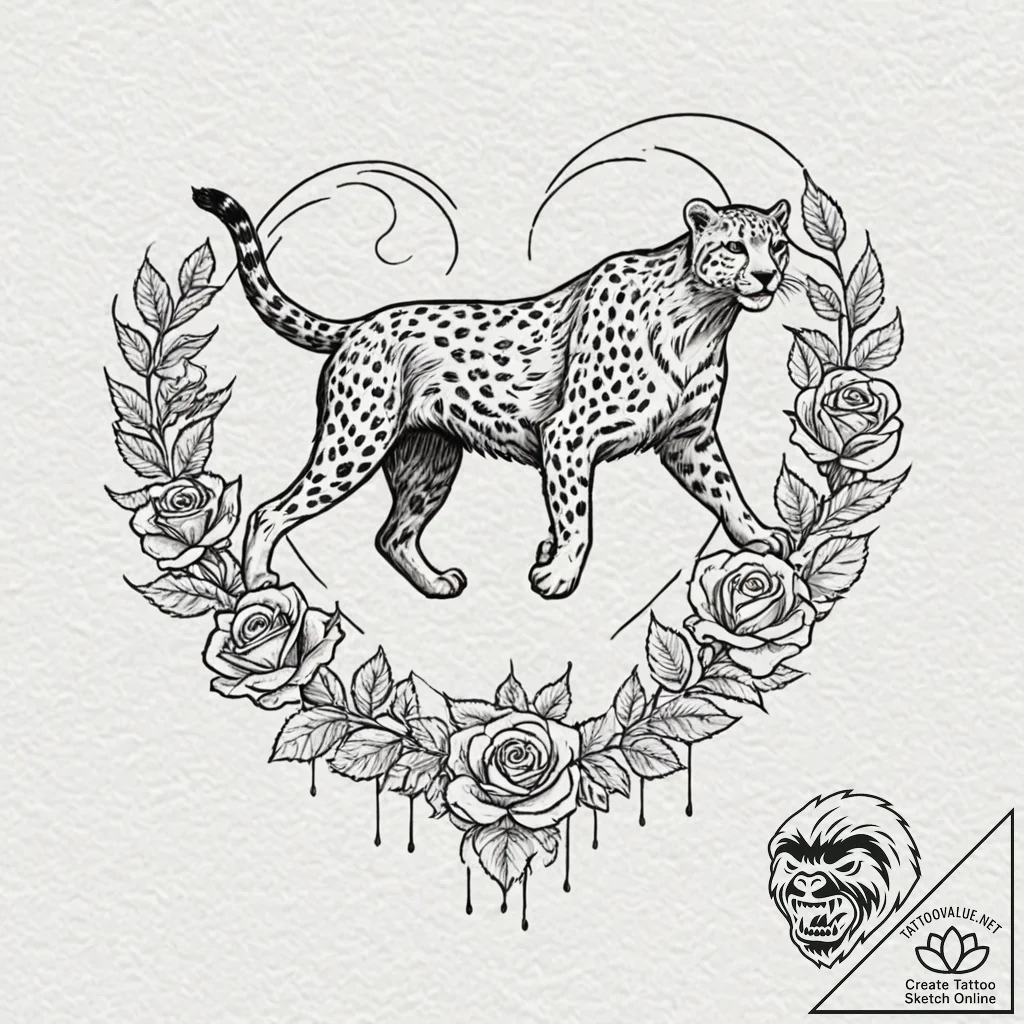 Angel cheetah sprinting through clouds, artis... - tattoo sketch (№1752625984_0, 16.07.2025 00:33) — tattoovalue.net