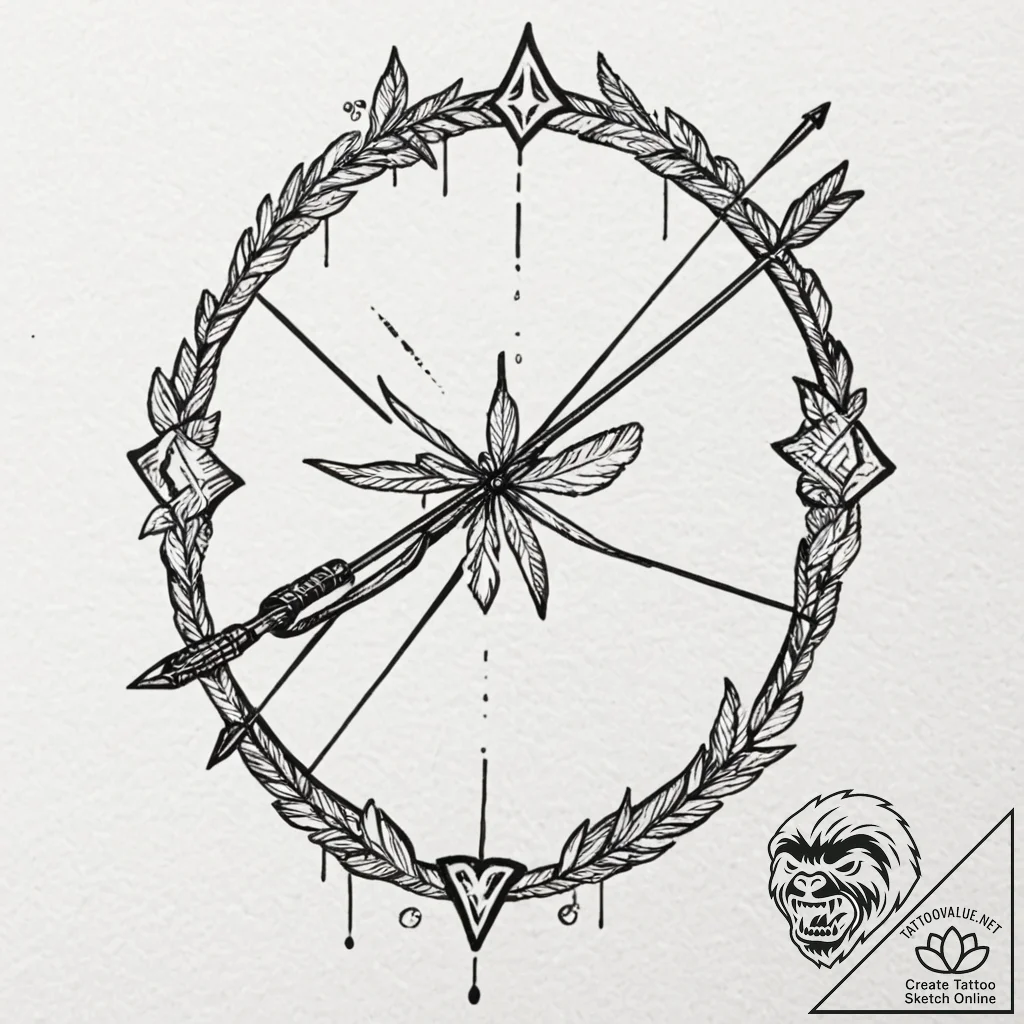 Bow and arrows, ink illustration for tattoo,... - tattoo sketch (№1752626062_0, 16.07.2025 00:34) — tattoovalue.net