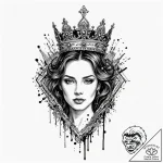 Crown of mirrors reflecting void, tattoo line… – tattoo sketch (№1752626215_0, 16.07.2025 00:36) — tattoovalue.net