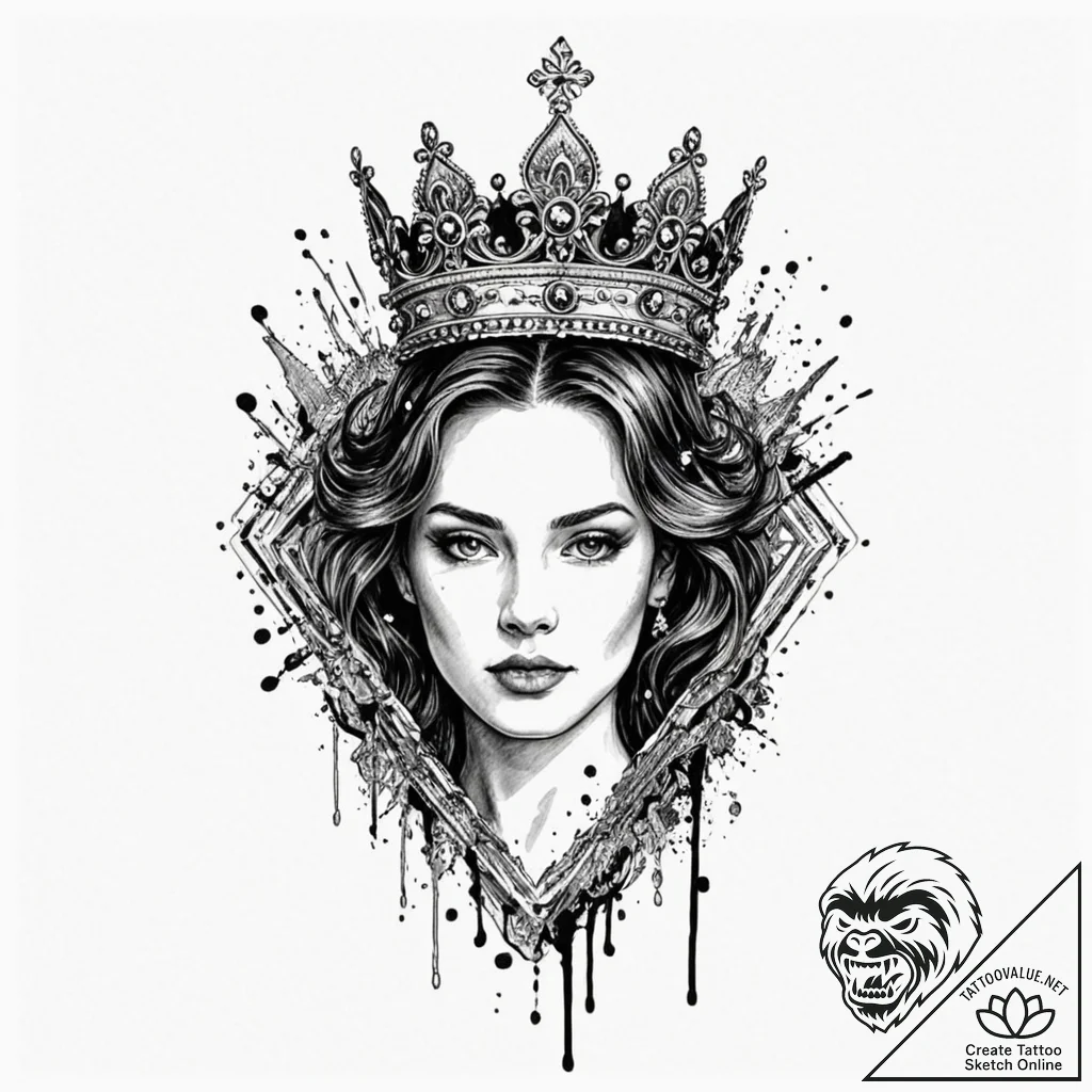 Crown of mirrors reflecting void, tattoo line... - tattoo sketch (№1752626215_0, 16.07.2025 00:36) — tattoovalue.net