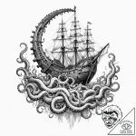 Kraken tentacle crushing a pirate ship, artis… – tattoo sketch (№1752626292_0, 16.07.2025 00:38) — tattoovalue.net