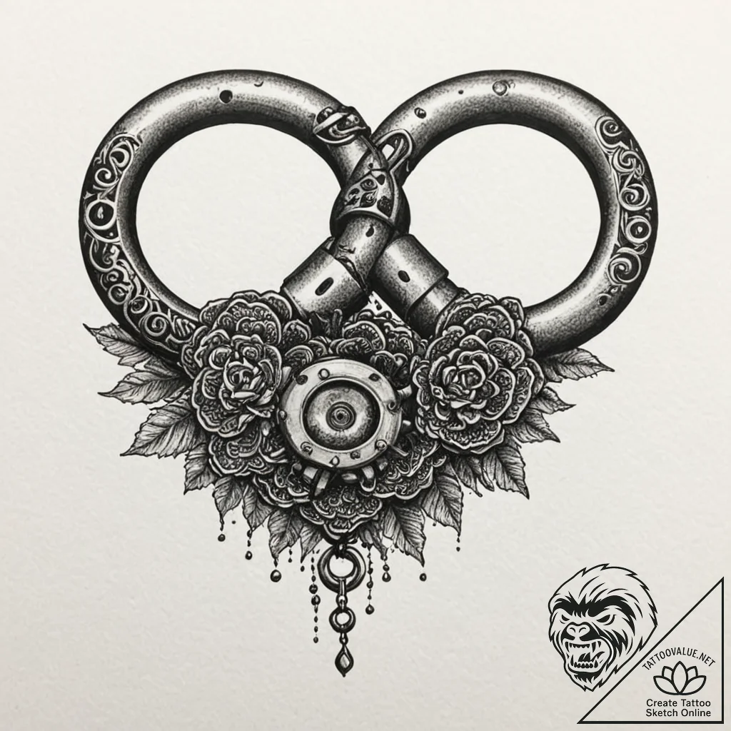 Handcuffs, tattoo line art, highly detailed,... - tattoo sketch (№1752626374_0, 16.07.2025 00:39) — tattoovalue.net