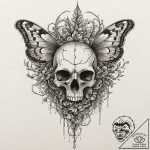 Black moth resting on skull, artistic tattoo… – tattoo sketch (№1752626458_0, 16.07.2025 00:40) — tattoovalue.net