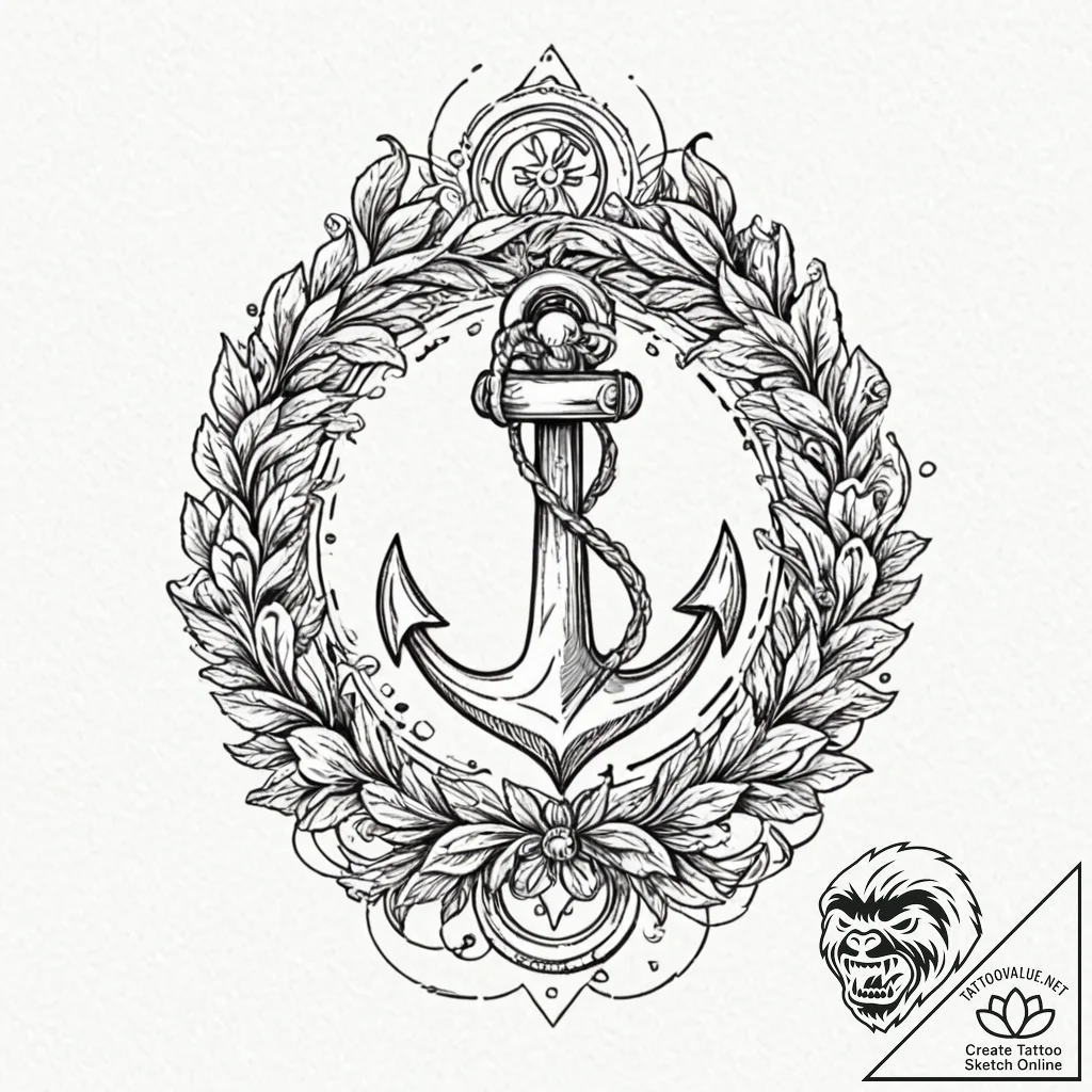 Animated anchor swirling in storm, tattoo ske... - tattoo sketch (№1752626541_0, 16.07.2025 00:42) — tattoovalue.net