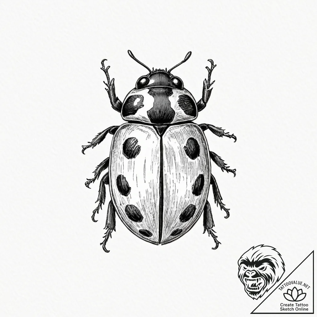 Ladybug, artistic tattoo sketch, black and gr... - tattoo sketch (№1752626875_0, 16.07.2025 00:47) — tattoovalue.net