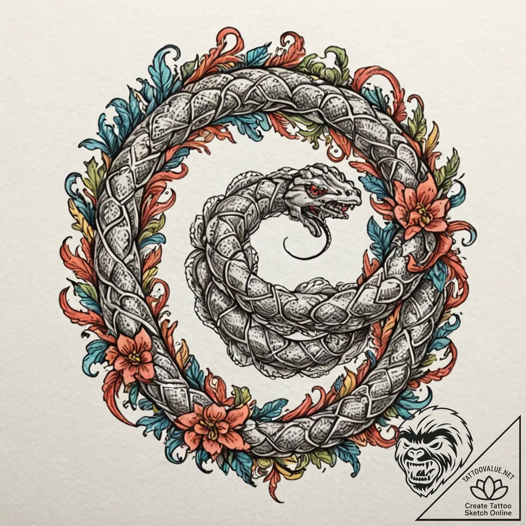 Pearl serpent coiling through coral, tattoo s... - tattoo sketch (№1752627796_0, 16.07.2025 01:03) — tattoovalue.net