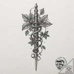 Dagger entwined with ivy, artistic tattoo ske… – tattoo sketch (№1752627880_0, 16.07.2025 01:04) — tattoovalue.net