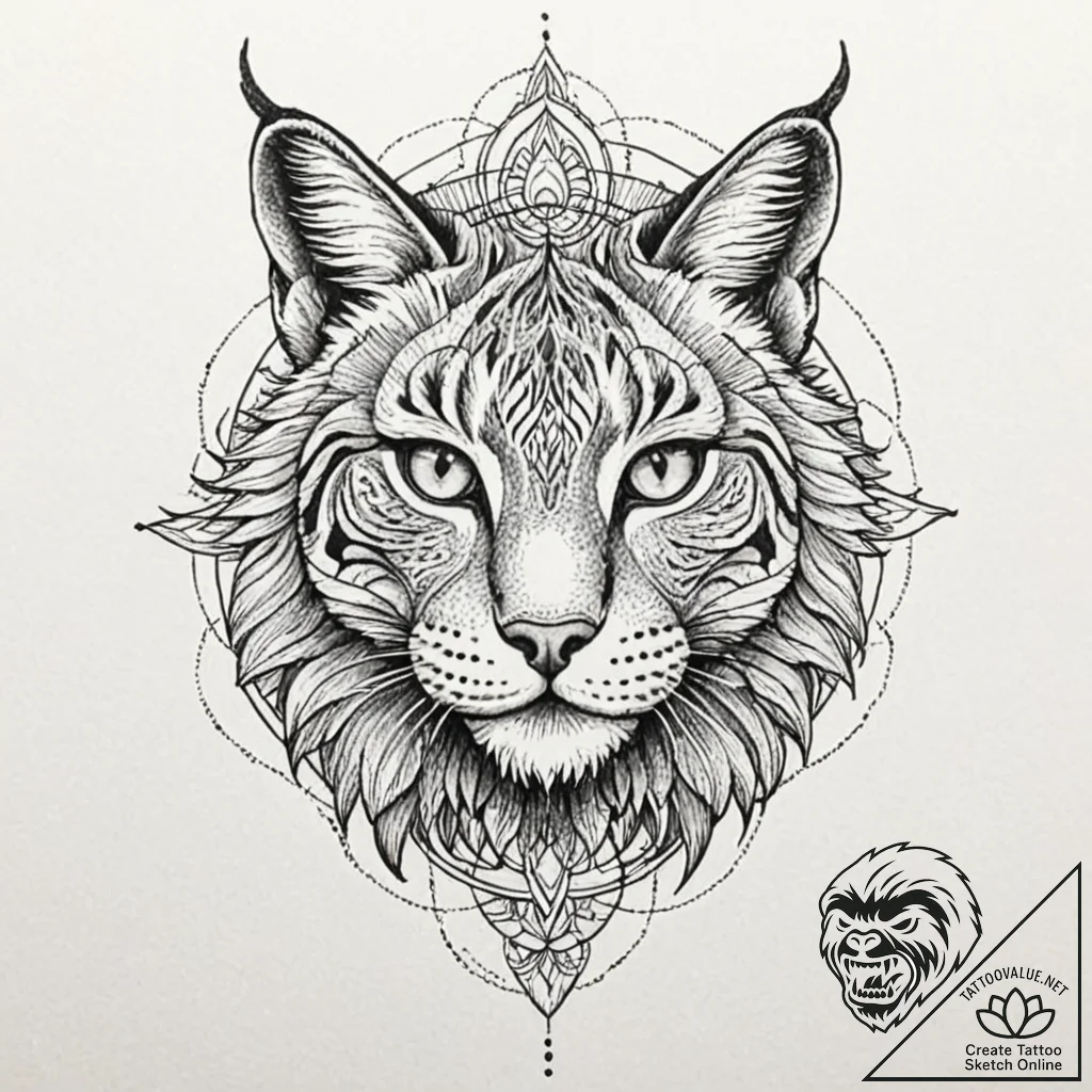 Lynx eyes reflecting void, tattoo drawing out... - tattoo sketch (№1752628298_0, 16.07.2025 01:11) — tattoovalue.net