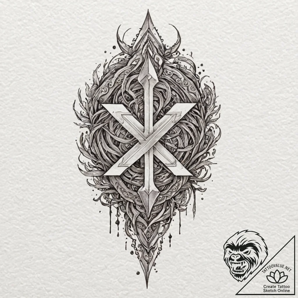 Oracle blade devouring rune, tattoo line art,... - tattoo sketch (№1752628715_0, 16.07.2025 01:18) — tattoovalue.net