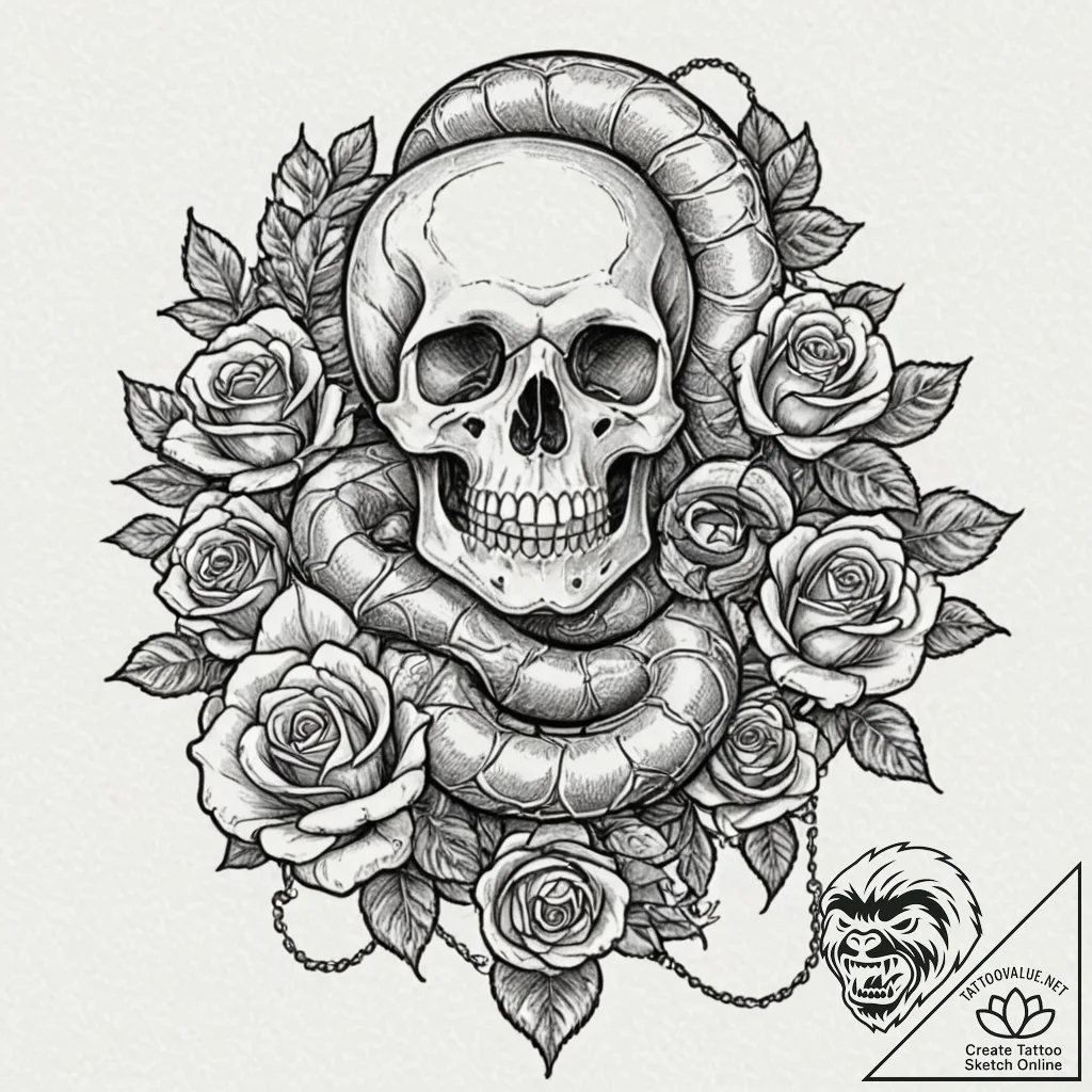 Keystone with chained serpent, artistic tatto... - tattoo sketch (№1752629811_0, 16.07.2025 01:36) — tattoovalue.net