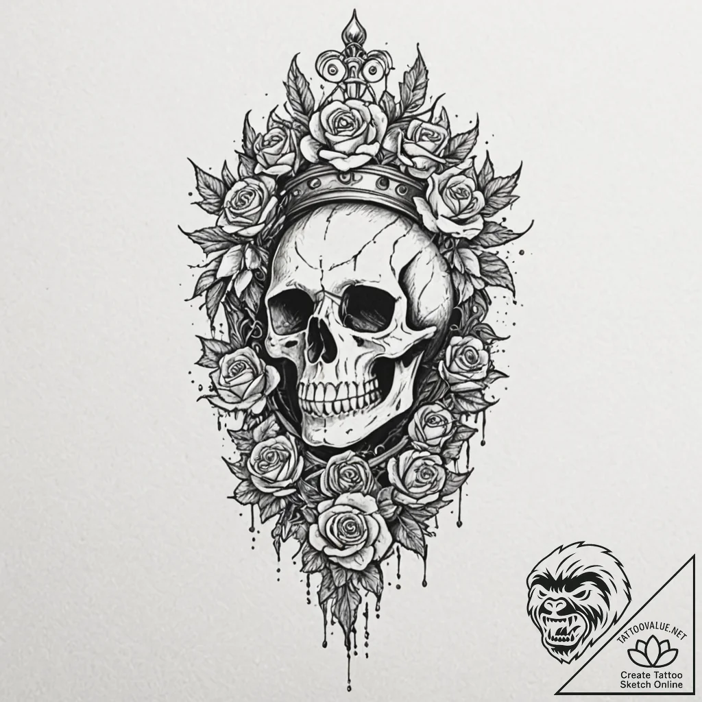 Ghostly crown beneath shattered moon, tattoo... - tattoo sketch (№1752630224_0, 16.07.2025 01:43) — tattoovalue.net