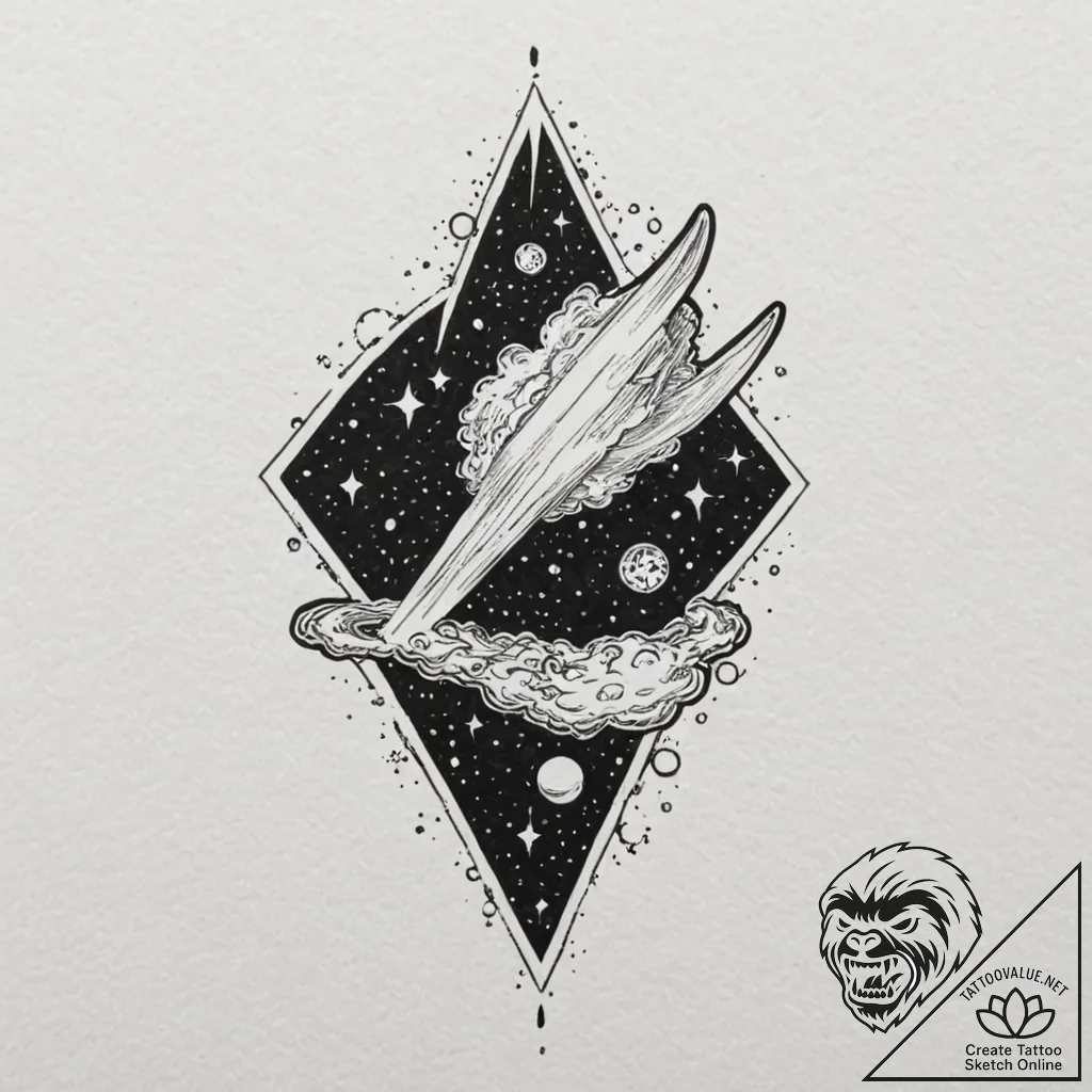 Comet, concept art for tattoo, black and grey... - tattoo sketch (№1752631478_0, 16.07.2025 02:04) — tattoovalue.net