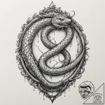 Gilded serpent around cracked mirror, concept… – tattoo sketch (№1752631728_0, 16.07.2025 02:08) — tattoovalue.net