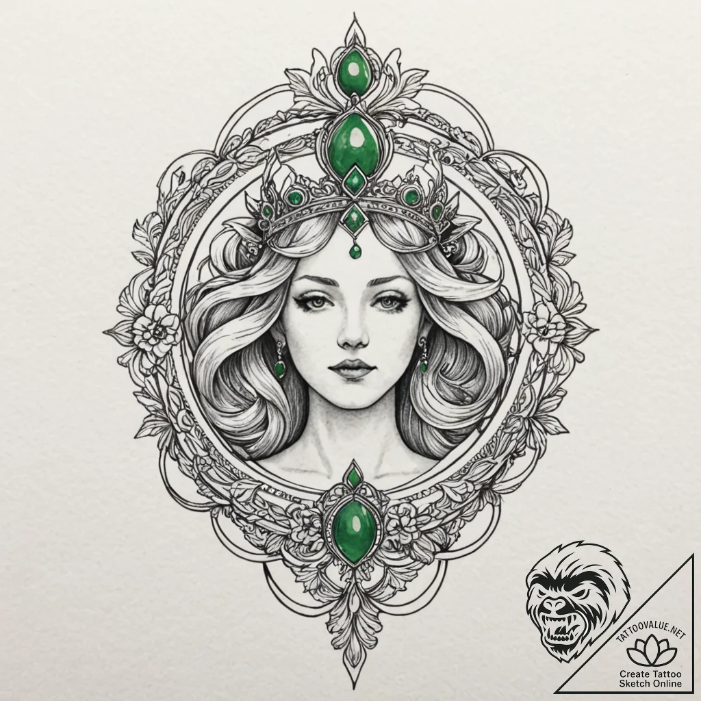 Jade relic crowned with stars, artistic tatto... - tattoo sketch (№1752631897_0, 16.07.2025 02:11) — tattoovalue.net