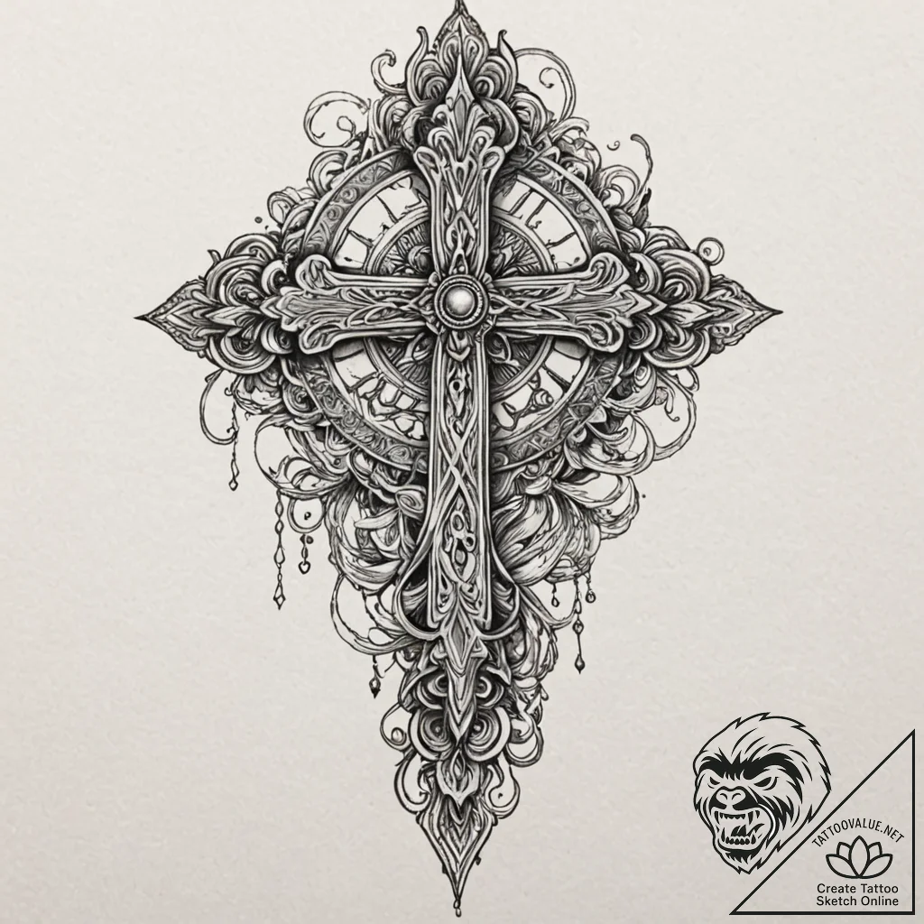 Fallen dagger through frozen relic, tattoo dr... - tattoo sketch (№1752632396_0, 16.07.2025 02:19) — tattoovalue.net