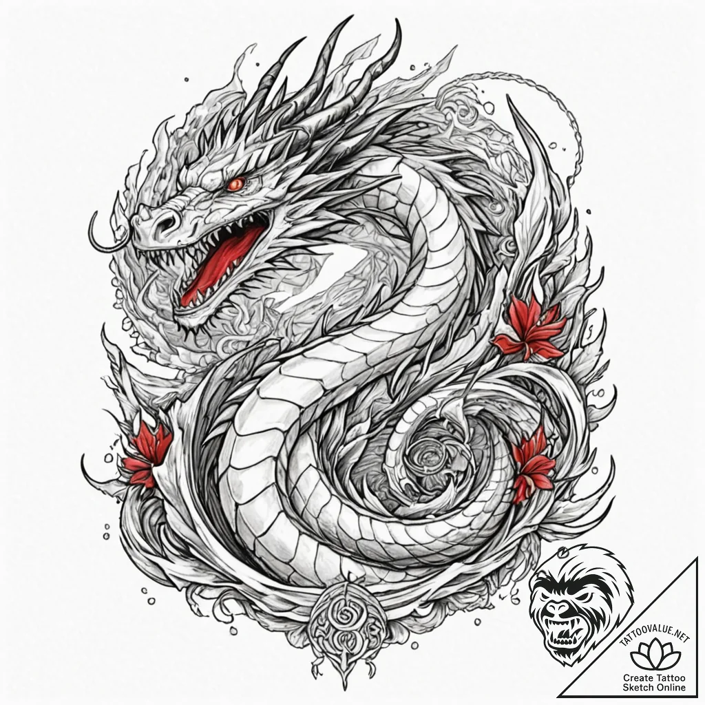 Ice dragon frozen in a glacier, artistic tatt... - tattoo sketch (№1752632647_0, 16.07.2025 02:24) — tattoovalue.net