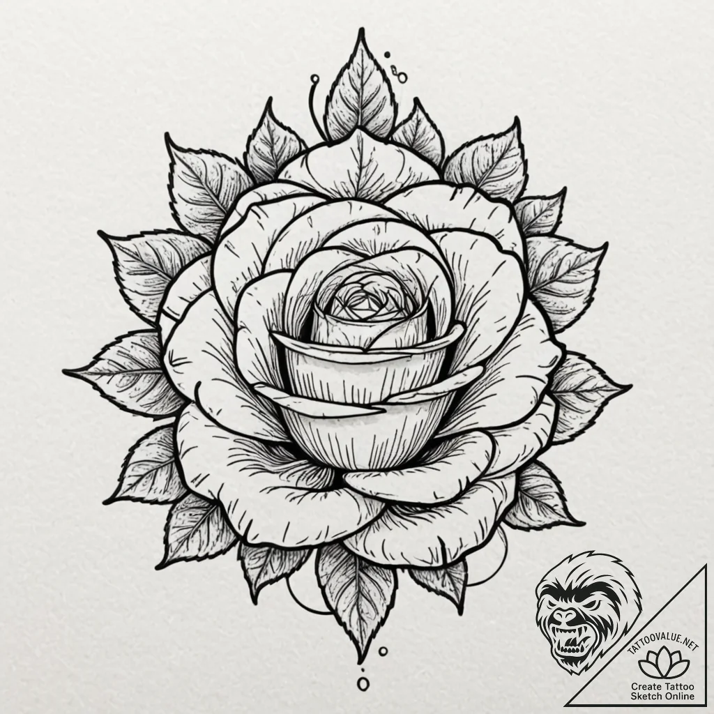 Ancient rose with thorned crown, tattoo flash... - tattoo sketch (№1752632813_0, 16.07.2025 02:26) — tattoovalue.net