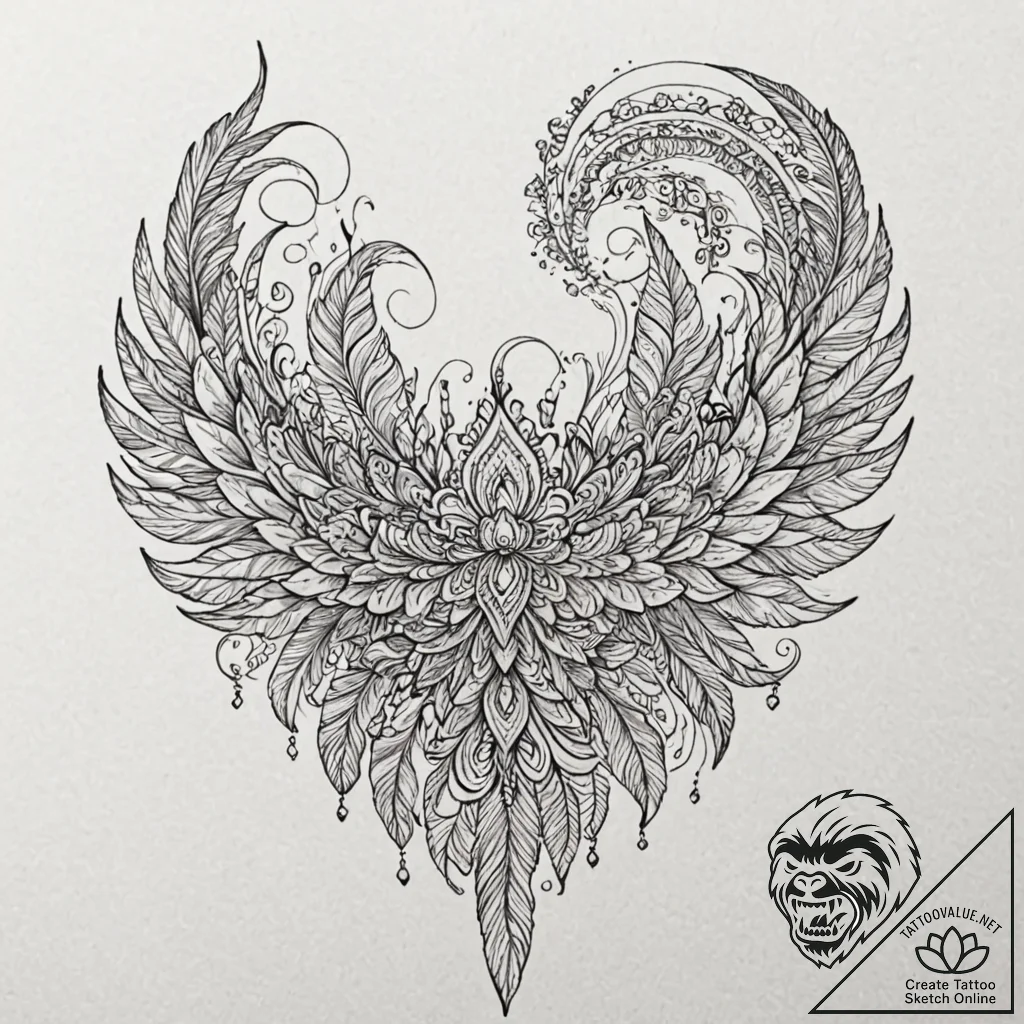 Feather, tattoo drawing outline, ornamental t... - tattoo sketch (№1752633567_0, 16.07.2025 02:39) — tattoovalue.net
