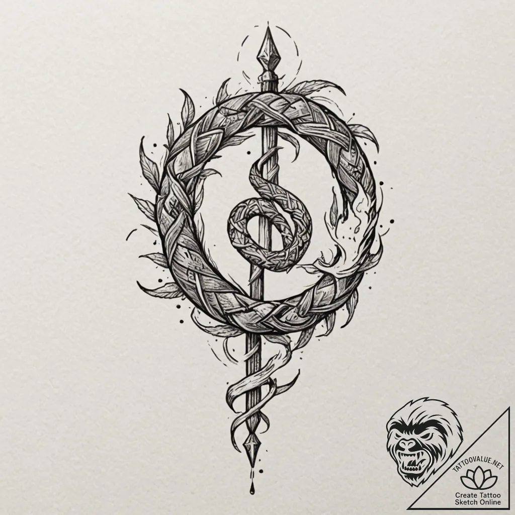 Burning serpent forming rune, tattoo drawing... - tattoo sketch (№1752633734_0, 16.07.2025 02:42) — tattoovalue.net